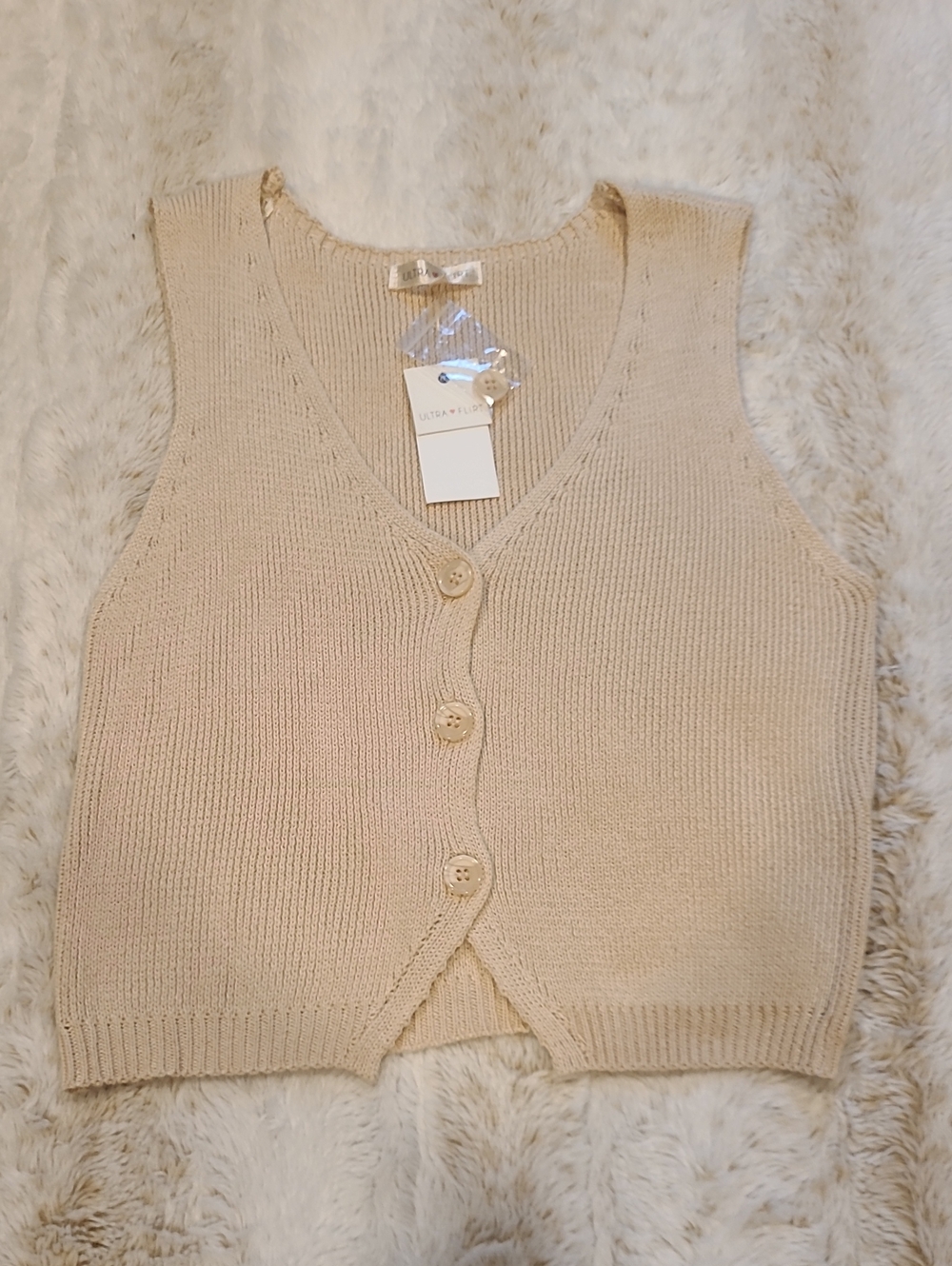 Ultra Flirt Cream V-Neck Button Knit Vest